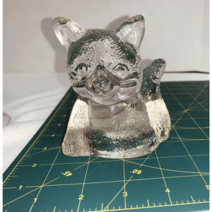 Vtg PartyLite Handcrafted Art Clear Glass Cat Votive Candle Holder Kitty Heavy